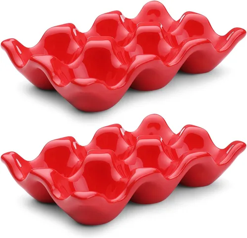 Vista 23 de Flexzion Bandeja de Cerámica para 12 Huevos - Portahuevos de Porcelana para Docena Completa Contenedor Organizador de Almacenamiento Soporte
