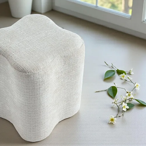 Vista 4 de Get Set Style Otomana con forma de flores de 14.4 pulgadas, moderno taburete otomano de felpilla para sala de estar, cómodo puf extra para sentarse