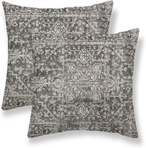 Vista 44 de Juego de 2 fundas de almohada bohemias de 16 x 16 pulgadas, color negro y marrón, fundas de almohada con patrón de alfombra étnica rústica, fundas