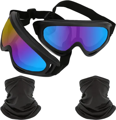 Vista 17 de LJDJ Gafas de motocicleta – Juego de 2 gafas – Dirt Bike ATV Motocross anti-UV ajustable para montar fuera de carretera protección combate táctico