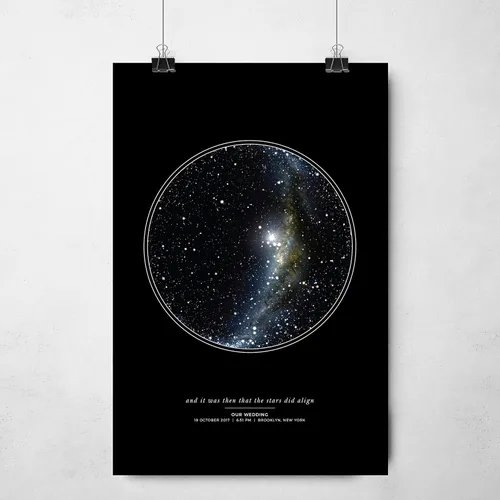 Vista 3 de Custom Personalized Night Sky Star Map Poster, Unframed Print with Black Background