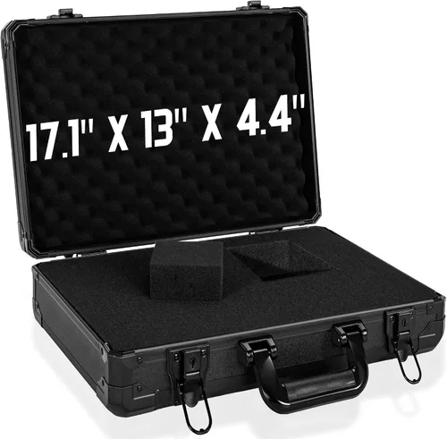 Vista 7 de Estuche de transporte de 11 pulgadas con espuma precortada en cubitos personalizable, carcasa de aluminio, construcción robusta de aleación