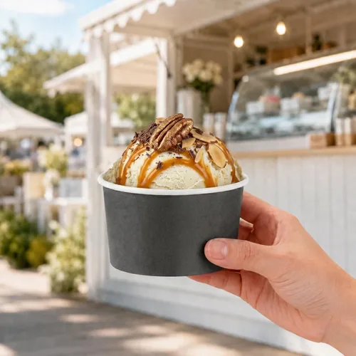 Vista 5 de Coppetta - Vasos de postre de 5 onzas, 200 tazas desechables para helado, tapas se venden por separado, cuencos de yogur congelado de papel gris