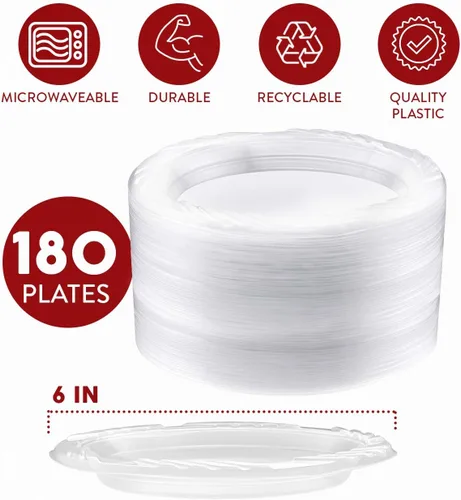 Vista 2 de Framo Platos desechables de plástico transparente a granel para fiestas y cenas, y para cualquier ocasión, microondas, barbacoa, viajes y eventos