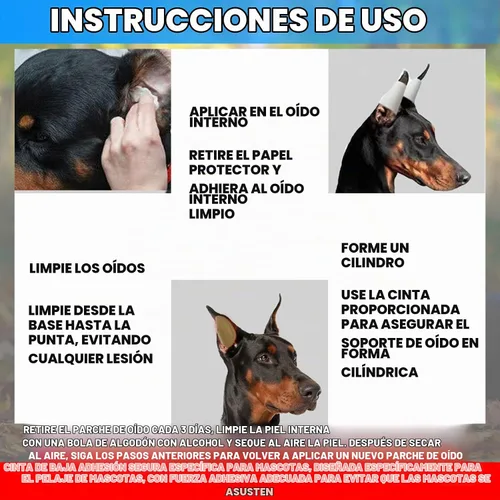 Vista 5 de Juego de 4 cintas de soporte para orejas de perro Doberman dog ear support kit, 4 sets + 2 extra tape rolls, for doberman, samoyed, natural