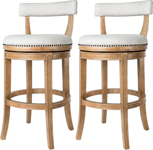Vista 11 de Maven Lane Alexander - Juego de 2 taburetes de bar de 31 pulgadas, taburetes giratorios con reposapiés, tapicería de madera maciza gris y tela gris