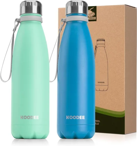 Vista 24 de koodee Botella de agua aislada (paquete de 2) botella de agua de doble pared de acero inoxidable 18/8, botella térmica de viaje con forma de cola