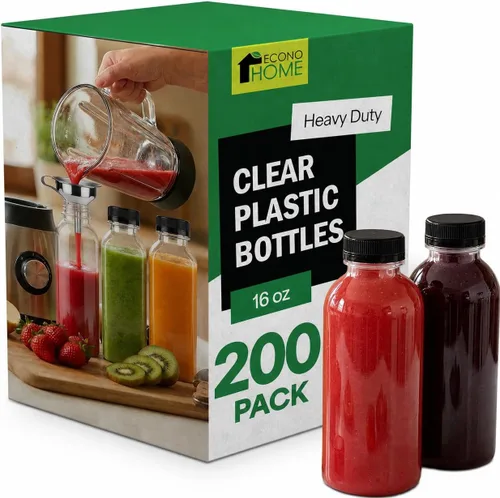 Vista 23 de EconoHome Paquete de 100 botellas redondas de jugo de 16 onzas, sin BPA