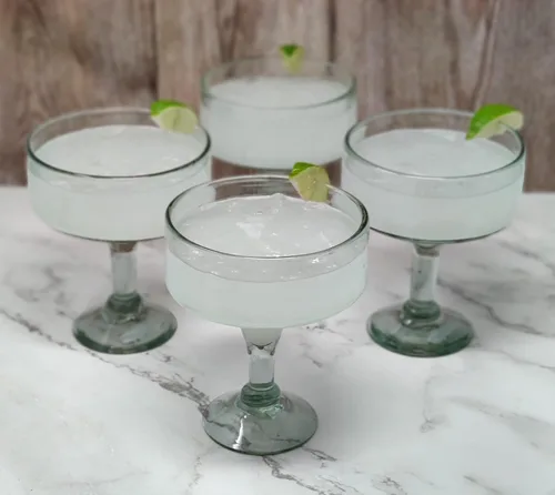 Vista 9 de Dos Sueños Vidrio soplado a mano mexicano – Juego de 4 vasos de margarita natural soplado a mano (16 onzas)