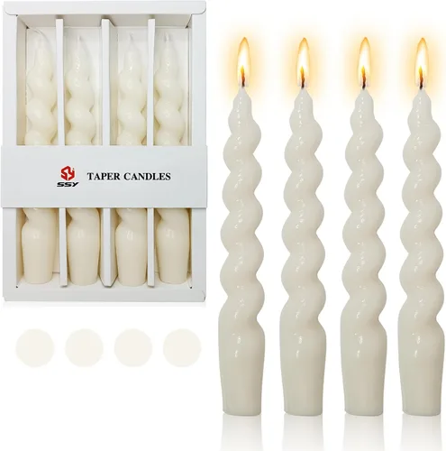 Vista 14 de SM101 - Vela cónica roja, velas en espiral de 10 pulgadas, velas largas cónicas sin goteo para cena, mesa de comedor, boda, fiesta, fiesta, Rojo
