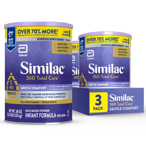 Vista 11 de Similac 360 Total Care Gentle Comfort - Fórmula para bebés, fórmula fácil de digerir, tiene 5 prebióticos HMO, fórmula infantil en polvo, bañera