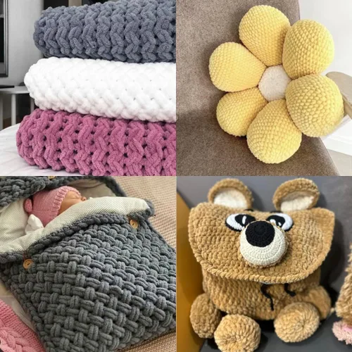 Vista 6 de Hilo de Terciopelo Suave Chenille para Ganchillo Super Voluminoso (100g-3.50oz) (68m-74.3 yds) Hilo para Manta de Bebé para Tejer Amigurumi Hilo