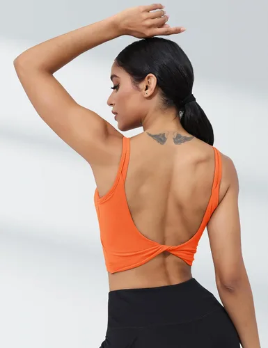 Vista 3 de LUYAA Sujetadores deportivos de entrenamiento para mujer, sin espalda, acolchados, para yoga, ombliguera, espalda baja, brasier para gimnasio