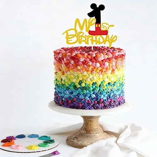 Vista 5 de Decoración de pastel de cumpleaños con purpurina dorada, tema de ratón, decoración de pastel de primer cumpleaños, decoración de fiesta de un año
