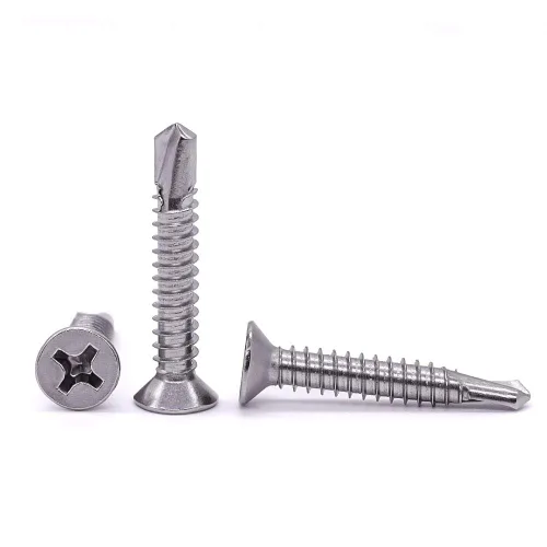 Vista 4 de Tornillos autoperforantes Phillips planos #6 x 1 para metal, tornillos Tek de chapa de acero inoxidable 410, cabeza avellanada, autoadhesivos