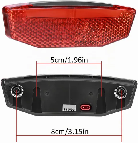 Vista 4 de Luz trasera EBike de 6 V-60 V, luz de advertencia LED de alto brillo, luz trasera de bicicleta, equipo de conducción nocturna, conector impermeable