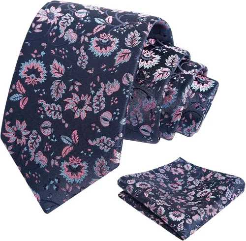Vista 139 de Alizeal Mens 3.15inches Leaf Flower Pattern Tie with Floral Pocket Square Set