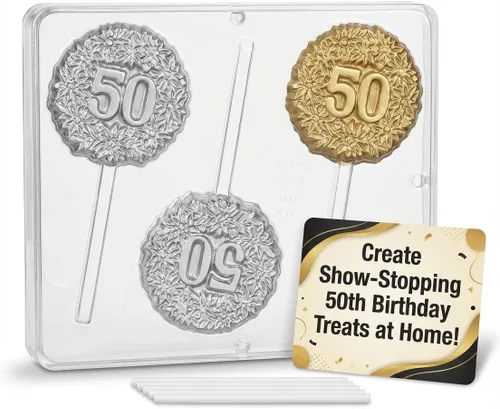 Vista 4 de 50th Anniversary Birthday Lollipop Chocolate Candy Mold 3385