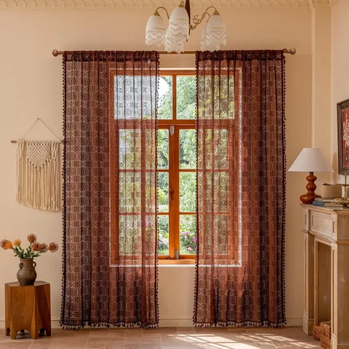 Vista 58 de YJ YANJUN - Cortinas de café boho, 24 pulgadas de largo, 2 paneles, cada una de 59" de ancho x 24" de largo, beige, con crochet, cortinas de cocina