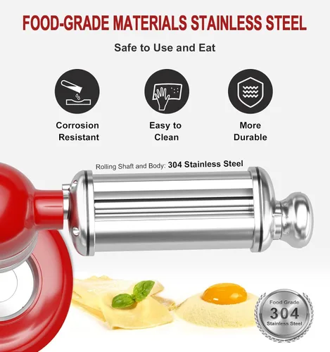 Vista 5 de Rodillo de pasta para batidora de pie KitchenAid, accesorio de rodillo de pasta de acero inoxidable con perilla de grosor ajustable de 8 posiciones