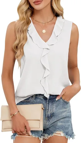 Vista 11 de Blooming Jelly Camiseta sin mangas con cuello en V y volantes para mujer