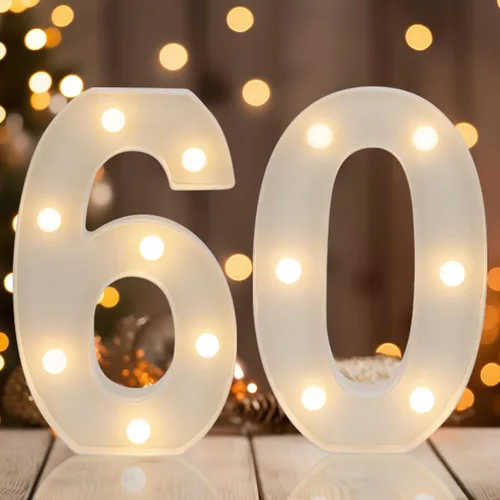 Vista 17 de Números Decorativos con Luces LED, Decoraciones de Cumpleaños número 13, Luces de Números LED Blanco Cálido, Letrero de Número de Marquesina