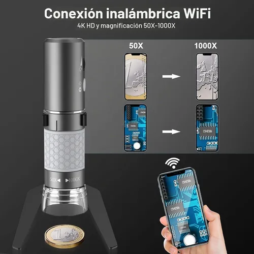 Vista 2 de Cámara de Microscopio Digital Inalámbrico Wi-Fi 4K HD Magnificador, Compatible con iPhone, iPad, Teléfonos Android y PC