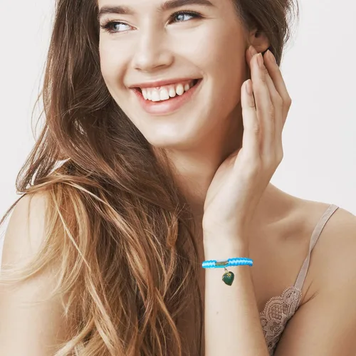 Vista 2 de Pulseras de cuerda ajustable con dije de protección de la suerte hilo espiritual azul corazón moneda que promueve el amor joyería para mujeres