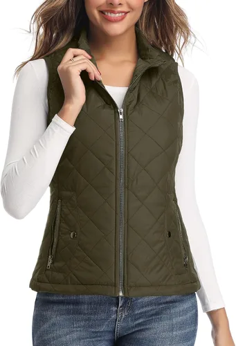 Vista 17 de LONGKING Chaleco de mujer, cuello alto, ligero, con cremallera, acolchado para mujer Rosa