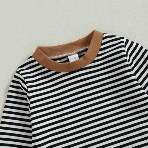 Vista 2 de Engofs Conjunto de ropa de otoño e invierno para bebé y niño pequeño, sudadera de manga larga a rayas y pantalones