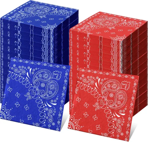 Vista 10 de Teling Servilletas tipo bandana de 2 capas desechables con estampado de cachemira a granel para fiesta temática de vaquero occidental