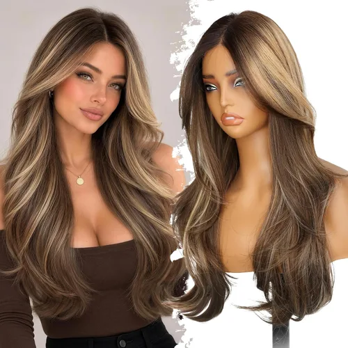 Vista 11 de Pelucas para mujer, color negro, sintético, encaje frontal