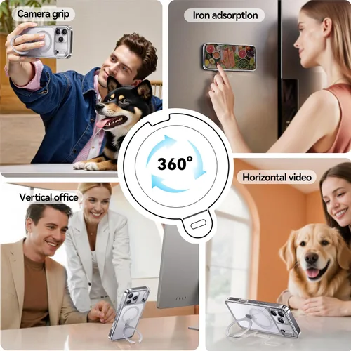 Vista 9 de CASEKOO Funda plateada brillante para iPhone 17 Pro con soporte magnético giratorio de 360 grados [compatible con MagSafe]