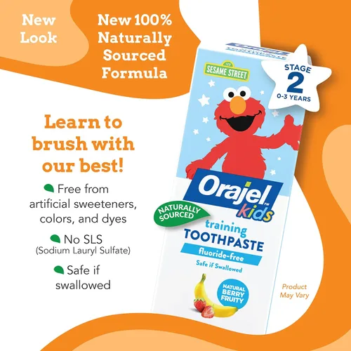 Vista 3 de Orajel Pasta dental de entrenamiento para niños Elmo & Paw Patrol, sin flúor, sabores divertidos afrutados, tubos de 1.5 onzas, 1 recomendado por