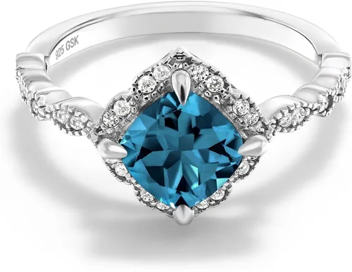 Vista 19 de Gem Stone King Anillo de compromiso solitario de moissanita blanca con piedra natal de corte cojín de 0.276 in para mujer, plata de ley 925