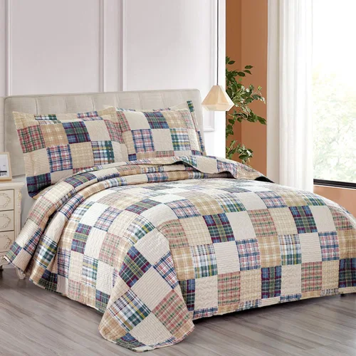 Vista 13 de Hailea Juego de edredón a cuadros beige tamaño matrimonial/queen, colcha ligera reversible rústica con funda suave para todas las estaciones, 1