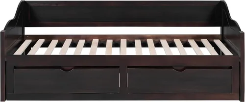 Vista 7 de JIVOIT Sofá cama extensible con cama nido y dos cajones de almacenamiento, marco de sofá cama de madera con soportes de listones de madera, diseño