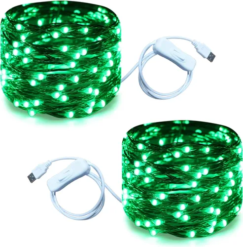 Vista 14 de RUICHEN Guirnalda de luces LED USB de 20 pies con interruptor de encendido/apagado, luces de alambre de cobre impermeables para dormitorio, pared