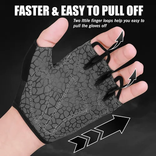 Vista 3 de WESTWOOD FOX Guantes de ciclismo de medio dedo, unisex, acolchados, para la palma de la mano, guantes de ciclismo de MTB para hombres y mujeres