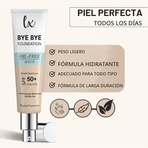 Vista 6 de Lx Blend Bye Bye Foundation Crema hidratante de cobertura mate sin aceite con SPF 50 (LIGHT) 1 FL OZ