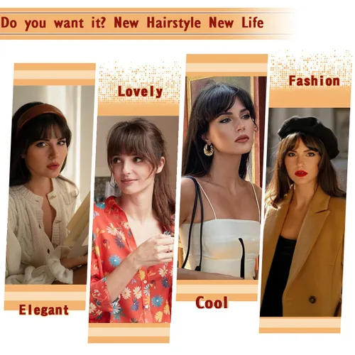 Vista 5 de Extensiones de clip de cabello francés, fleco natural grueso curvado con patillas largas con clip recto para mujer
