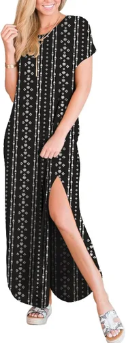 Vista 3 de ANRABESS - Vestido largo de playa de verano con bolsillos, suelto, informal, de manga corta, para mujer