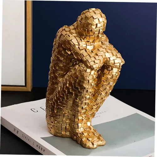 Vista 9 de ARTIBETTER Figura escultura decoración de mesa dorada Decoración de oficina Estante dorado Escultura abstracta Estatuilla de arte abstracto