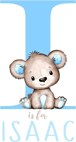 Vista 7 de Arte de pared personalizado con diseño de oso de acuarela azul para bebé niño, decoración de guardería, sin marco, monograma inicial de letra