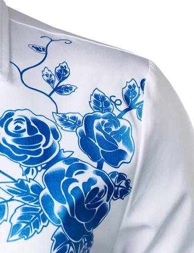 Vista 4 de ZEROYAA Camisas de vestir de manga larga con botones y estampado floral de rosas para hombre