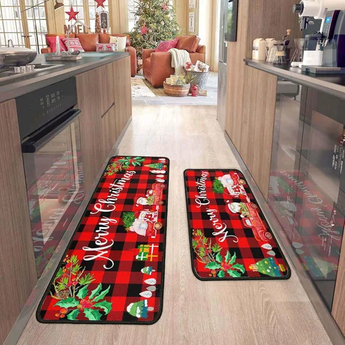 Vista 14 de 2 Piezas Alfombras y Tapetes de Cocina de Navidad para Piso con Base Antideslizante Tapete Feliz Navidad Decoración de Cocina Anti Fatiga