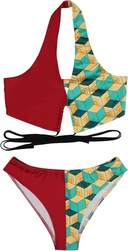 Vista 6 de Demon Kamado Nezuko - Traje de baño de verano para mujer traje de baño Kanroji Mitsuri traje de baño de anime Kimetsu no Yaiba Cosplay