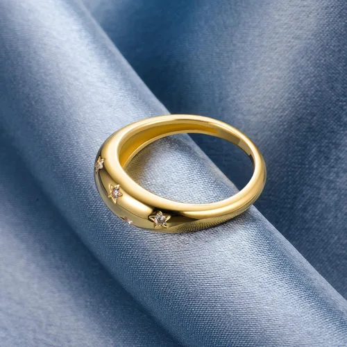 Vista 5 de AllenCOCO Chunky Gold Rings For Women Trendy Cubic Zirconia 14k Gold Plated Rings Stackable Set Dome Star Rings