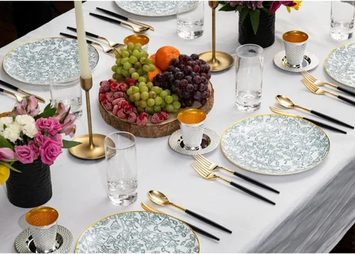 Vista 5 de Trendables Paquete de 120 tenedores de plástico resistente de dos tonos, impresionante tenedor de plástico desechable de doble color negro y dorado