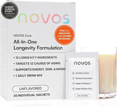 Vista 12 de Novos Core Longevity - Mezcla de bebida de suplemento, naranja, 30 porciones